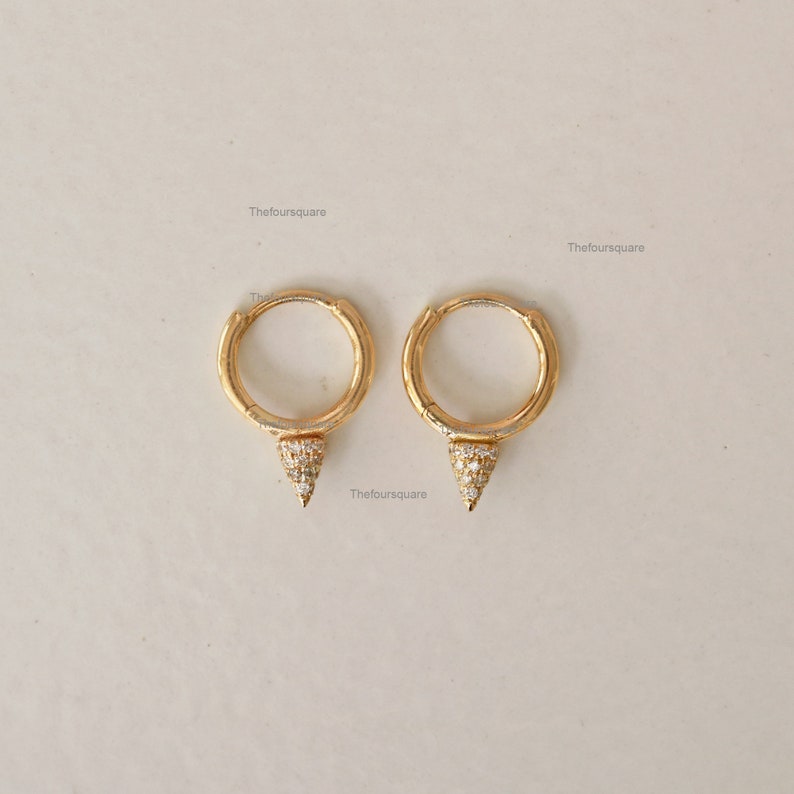 Diamond Mini Spike Hoops, Teardrop Diamond Huggies, 14k Solid Gold ...