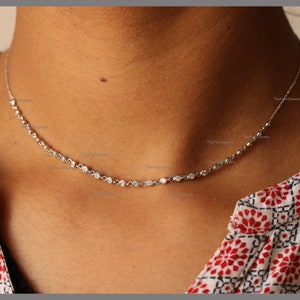 25 Diamonds Bezel Set Choker Necklace, 14k Rose Gold Bezel Set Necklace, Dainty Link Choker Necklace for gifting to Wife, Girlfriend