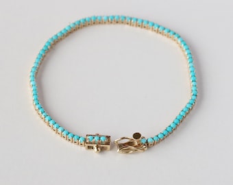 Natural Turquoise Tennis Bracelet, 14k Gold Wrist Bracelet, Layering Bracelet, Link Bracelet, Sleeping Beauty Bracelet, Anniversary Gift
