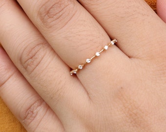 Diamond Distance Promise Ring, 14k Gold Wedding Band Dainty Ring, White Gold Ring Fine Jewelry For Women