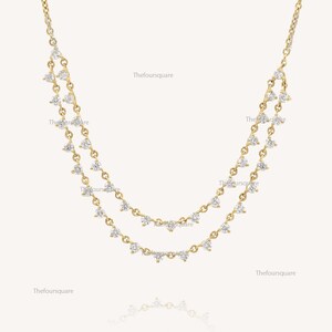 Diamond Choker Necklace, Double Layer Chain Necklace, 14k Gold Necklace, Natural Diamond Wedding Necklace, Layering Necklace, Gift For Her