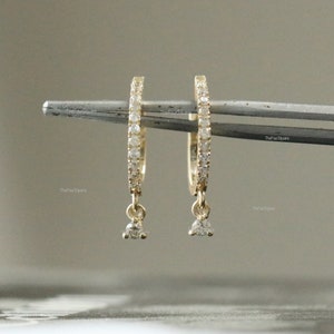 0.20 CT Natural SI G-H Color Diamonds Drop Hoops/ Solid 14k - Etsy