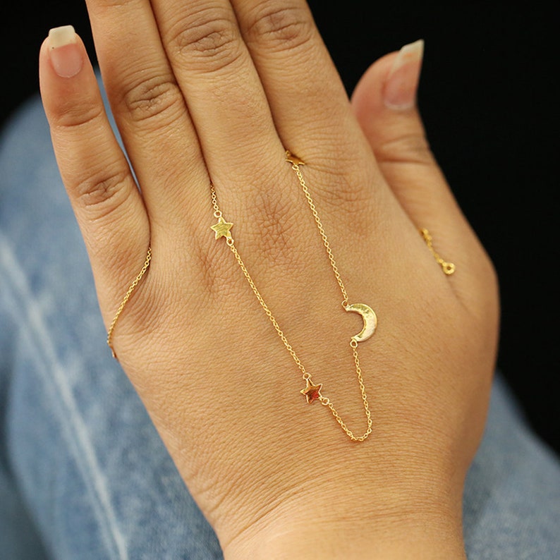 Twinkle Star Delicate Necklace 14K Yellow Gold Jewelry For Chrismas Gift Stra n Moon Station Necklace