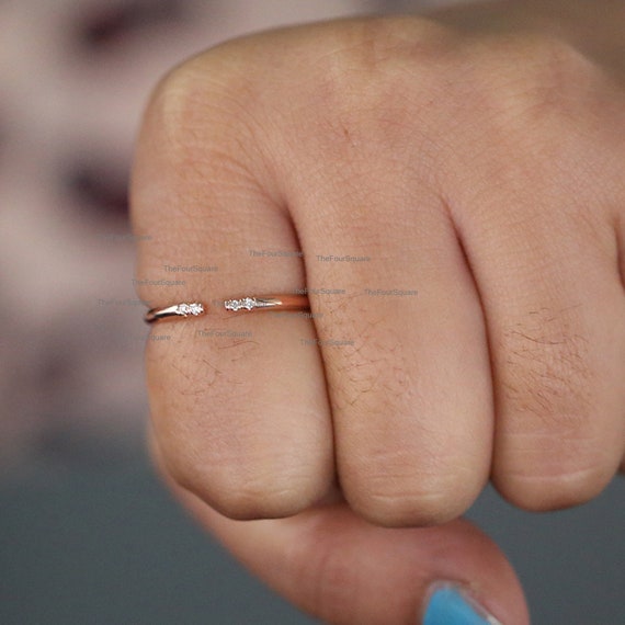 14k Rose Gold Cuff Ring mit Diamanten besetzt zierlicher Ring Open Stack Ring Etsy