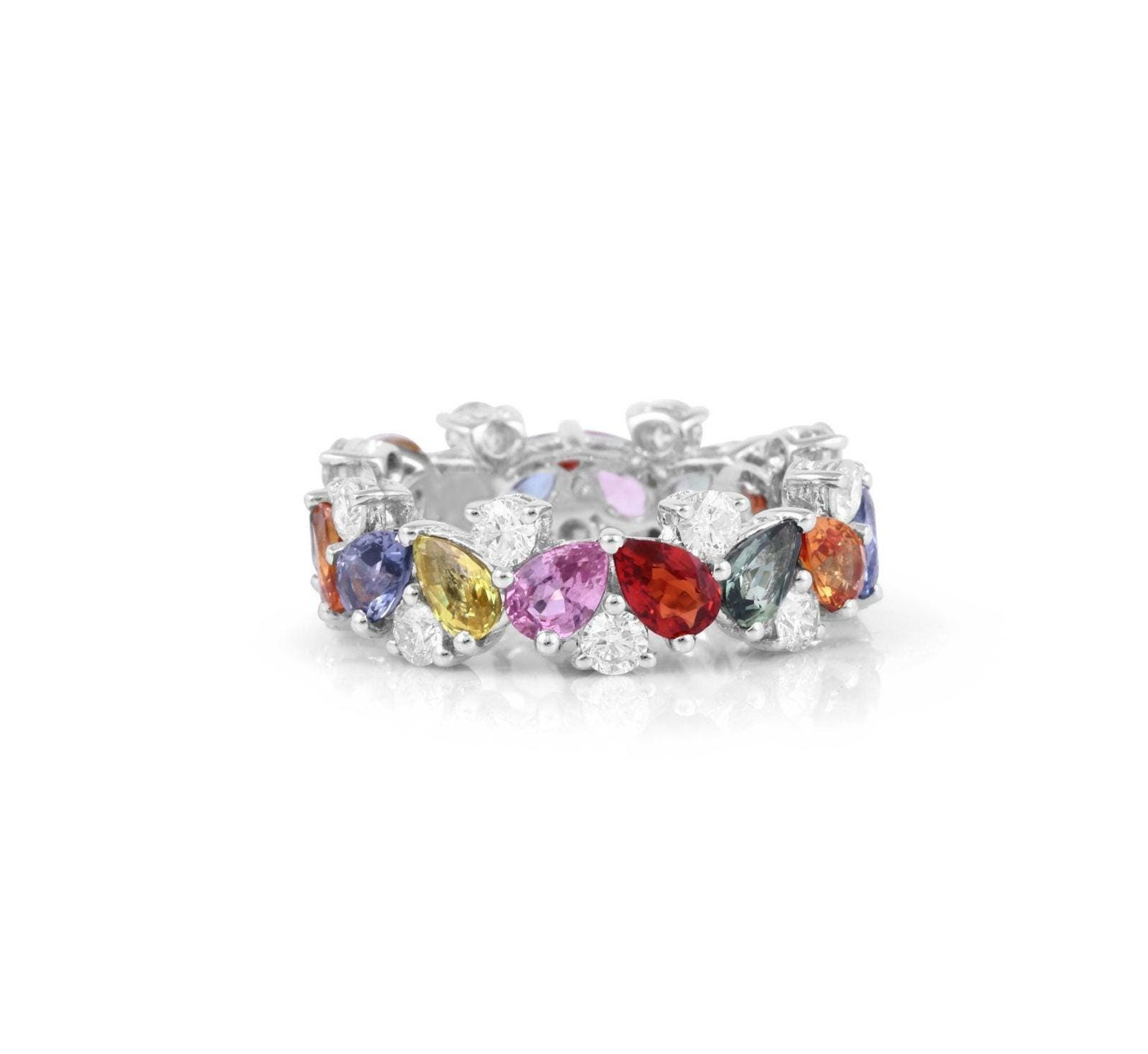 Infinity Ring Colorful Rainbow Sapphire Eternity Ring, 14k Gold Colorful Engagement Ring ...