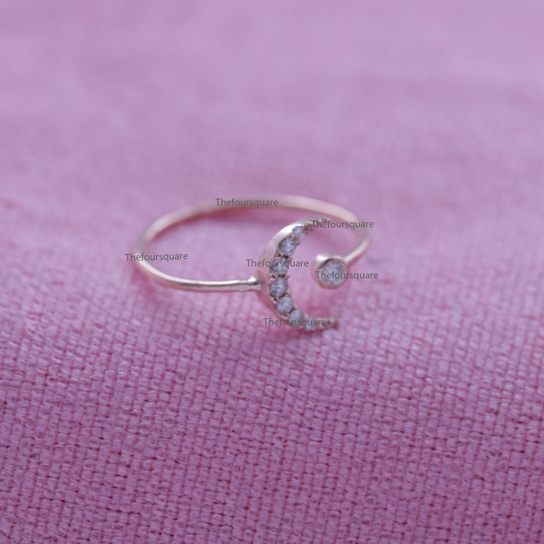 Cluster Ring Rose Gold Ring Fine Jewelry For Women 14k Gold Open Half Moon Dainty Ring Diamond Studded Crescent Moon Cuff Ring