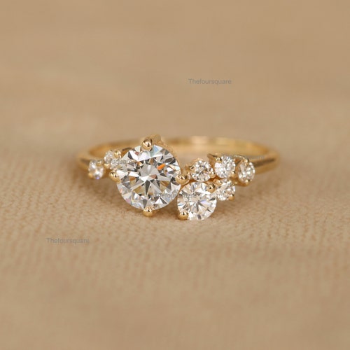Lab Grown Diamond Cluster Ring, 14k Solid Gold Wedding Ring, Party Wear Ring For Women, Promise Ring, Minimalist Ring, Anniversary Ring