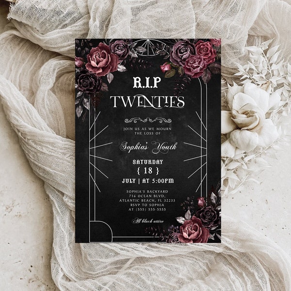 RIP Twenties 30th Birthday Invitation, Floral Death to my Youth Party Digital Invitation, Funeral 30th Birthday Editable Evite, RIP 20s