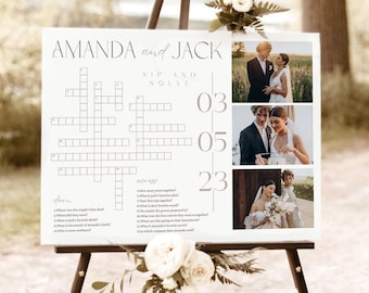 Wedding Crossword Puzzle with Photo Template Wedding Sign Game Printable Bridal Shower Party Games Sip & Solve Wedding Activity Crossword