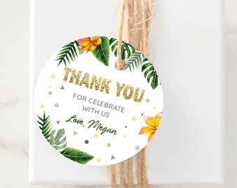 Round Hawaiian Thank You Tag Gold Tropical Thank You Tag Circle Luau Favor Tags Download Aloha Wild Thank You Tags Round Gift Tags