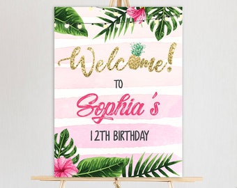 Tropical Welcome Sign Template Luau Birthday Welcome Poster Printable Hawaiian Welcome Sign Download Aloha Party Welcome Sign TGAP