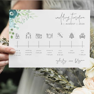 Dusty Blue Wedding Timeline Template Dusty Wedding Itinerary Download Printable Blue Welcome Letter Floral Welcome Bag Note WY04
