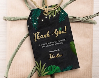 Aloha Thank You Tag Editable Tropical Luau Thank You Tag Template Hawaiian Favor Tags Download Gold Aloha Thank You Tags Gift Tags BGT