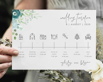 Dusty Blue Wedding Timeline Template Dusty Wedding Itinerary Download Printable Blue Welcome Letter Floral Welcome Bag Note WY04