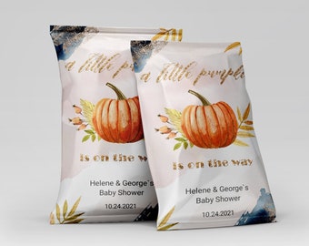 Editable Pumpkin Chip Bag Download Fall Baby Shower Chip Bags Wrapper Autumn Snacks Treat Bag Template Pumpkin Party Favor Bag YFAL01