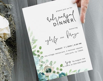 Dusty Blue Rehearsal Dinner Invitation Template Blue Wedding Rehearsal Dinner Invitation Floral The Night Before Invite Download WY04