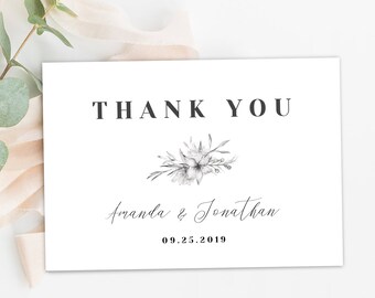 Dusty Grey Dankeskarte Vorlage Minimalistische Dankeskarte Sofortiger Download Druckbare Florale Dankeskarte Einfache Hochzeit Dankeschön