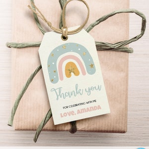 Rainbow Thank You Tag Boho Rainbow Favor Tags Download Editable Boho Rainbow Gift Tag Modern Rainbow Tags Neutral Baby Shower Tag BR02