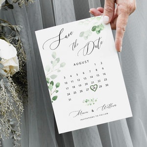 Greenery Save the Date Template Printable Greenery Calender Save the Date Card Editable Save Our Date Eucalyptus Save Our Date WY01
