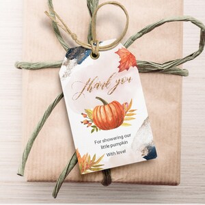 Fall Pumpkin Thank You Tag Editable Autumn Favor Tags Template Fall Baby Shower Tags Pumpkin Gift Tag Fall Birthday Favors YFAL01