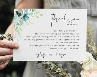 Dusty Blue Thank You Card Template Blue Floral Thank You Card Instant Download Printable Dusty Wedding Thank You Card Modern Thanks WY04