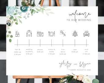 Wedding Timeline Poster Template Dusty Blue Wedding Itinerary Instant Download Blue Flower Timeline Poster Floral Order Of Event WY04