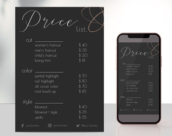 Instagram Price List Template Editable Salon Price List Black Gold Price Sheet Printable Nails Makeup Menu Price List Download YBUS07