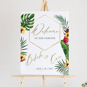 Tropical Welcome Sign Template Hawaiian Wedding Welcome Poster Download Printable Beach Wedding Sign Welcome To Our Wedding WY05
