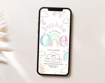 Rainbow First Birthday Electronic Invitation Rainbow Of Fun 1st Baby Party Editable Invite Girls Rainbow Birthday Party Digital Phone Evite