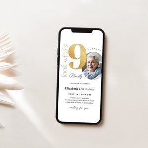 90th Birthday Electronic Invitation With Photo Ninetieth Birthday Virtual Invite 90 Birthday Digital Invitation Ninety Years Sms Evite