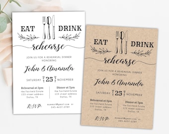 Rustic Rehearsal Dinner Invitation Template Eat Drink Rehearse Invitation Printable The Night Before Invite Instant Download Editable