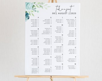 Dusty Blue Seating Chart Template Alphabetical Seating Chart Dusty Floral Seating Sign Download Blue Wedding Seating Plan WY04