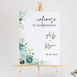 Dusty Blue Welcome Sign Template Floral Wedding Welcome Poster Download Printable Blue Flower Wedding Sign Welcome To Our Wedding WY04