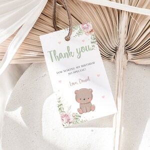 Teddy Bear Birthday Thank You Tag Editable Bear Girl Boy Baby Party Favors Bearly Birthday Decor Thanks Tags Instant Download Gift Tag image 1