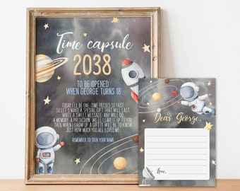 Space Time Capsule First Birthday Boy First Trip Around The Sun Guestbook Template Printable Astronaut Rocket Time Capsule Download YSPA01