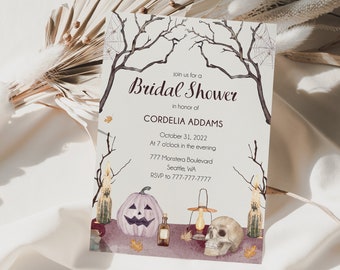 Halloween Bridal Shower Invitation Template Spooky Pumpkin Bridal Shower Invitation Halloween Witch Bridal Shower Invitation Printable