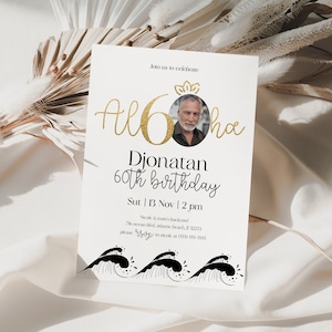 Invitación tropical de 60 cumpleaños con foto Hawaii Beach Birthday Party Printable Editable Decor Summer Luau Anniversary Invitation Card