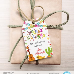 Fiesta Thank You Tag Muchas Gracias Tag Template Fiesta Favor Tags Instant Download Mexican Thank You Tags Cinco de Mayo Gift Tags