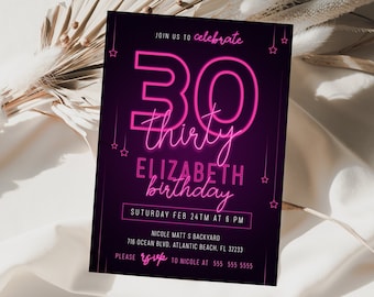 Pink Neon 30th Birthday Invitation Adult Anniversary Neon Glow Party Invite Printable Editable Lets Glow Crazy Birthday Instant Invitation