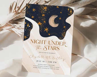 Night Under The Stars Invitation Moon Star Night Sky Party Galaxy Birthday Invite Any Age Space Birthday Editable Printed Download Template