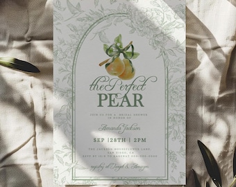 Perfect Pear Bridal Shower Invitation | The Perfect Pair Bridal Shower Invite | Vintage Floral Sage Green Bridal Brunch Invite