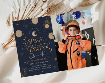 Two The Moon Invitation with Photo Outer Space Second Birthday Party Invitate Planets Galaxy Blast Off Printable Templates Digital Download