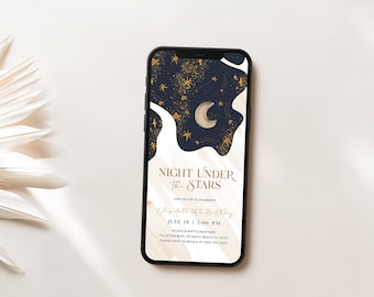 Night Under The Stars Electronic Invitation Phone Star Moon Starry Night Space Birthday Digital Invite Astronaut Galaxy Birthday Evite