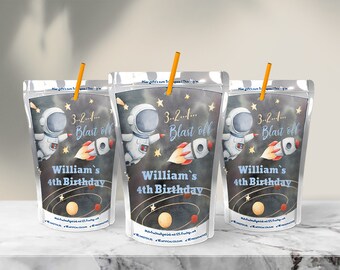 Space Capri Sun Label Printable Editable Rocket Juice Label Blast Off Capri Sun Astronaut Capri Sun Label Space Favor Party Decor YSPA01