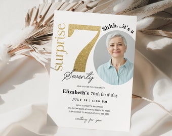 Surprise 70th Birthday Invitation with Photo Adult 70 Anniversary Birthday Invite Printable Party Decor Editable Instant Download Template