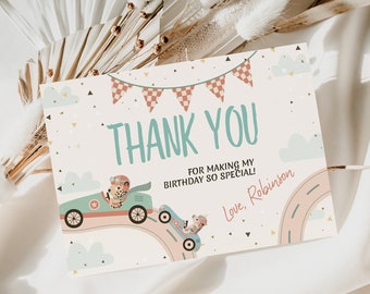 Race Car Baby Shower Thank You Card Speed Racing Fast One Theme Boy Shower Thanks Cards Download Editable Race Car Baby Party Favor Cards