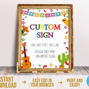 Fiesta Custom Sign Template Editable Mexican Birthday Table Sign Decor Printable Cinco de Mayo Poster Fiesta Poster Instant Download