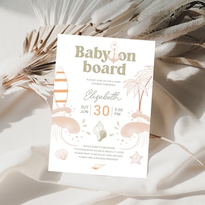 Baby on Board Invitation Editable Surf Baby Shower Party Printable Invite Beach Surfing Baby Shower Invitation Template Instant Download