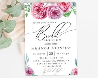 Bridal Shower Invitation Template Blush Floral Bridal Shower Invitation Instant Download Editable Pink Flower Bridal Invite Printable