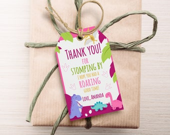 Dinosaur Thank You Tag Dinosaur Birthday Favor Tags Instant Download Printable Dino Party Gift Tags Editable Dinosaur Tags Girl Pink